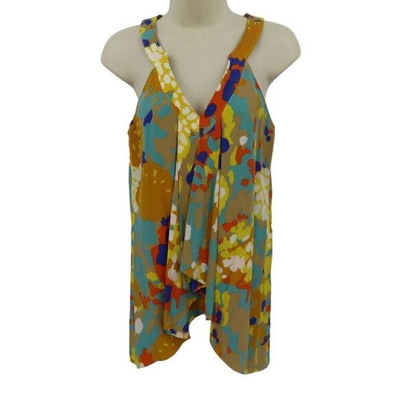 Diane von Furstenberg Womens 4 Falyn Beige Yellow Blue Silk Flowy Tank Top Shirt - Picture 1 of 8